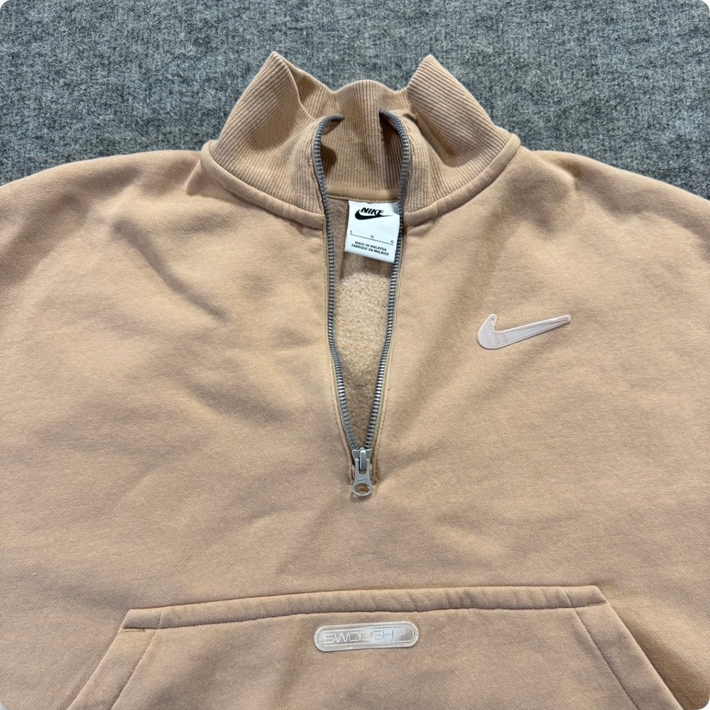 Nike Quarter Zip Pullover Beige Swoosh Sweatshirt Oversized Women's L Neutral - Picture 5 of 9